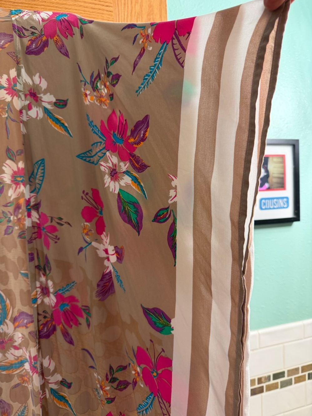 Steve Madden Taupe Floral Kimono with Hot Pink Accents - Picture 3 of 5